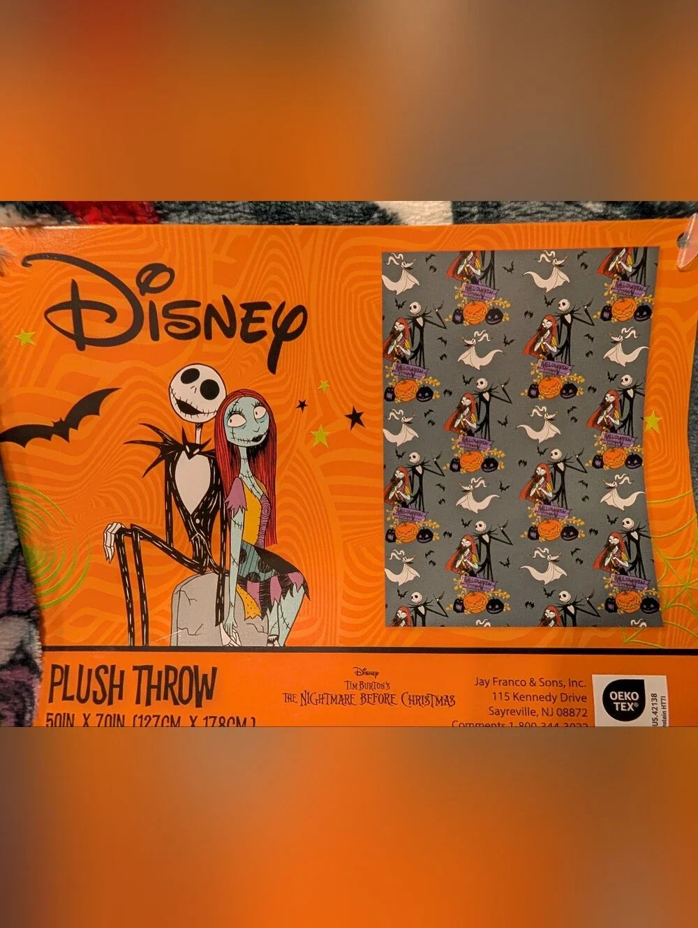 Disney The Nightmare Before Christmas Jack & Sally Plush Throw – Orange
